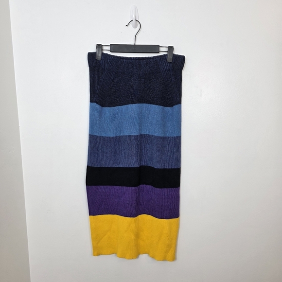 Mara Hoffman Blue Yellow Ribbed Fitted Color Block Sweater Midi Skirt Size M - Picture 1 of 6